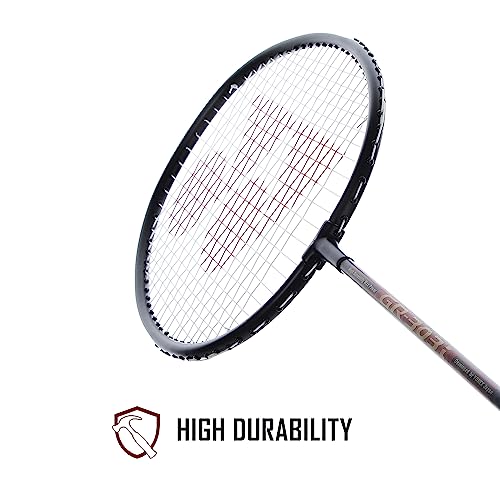 Yonex GR 303i badminton racquet handle and shaft detail showing comfortable grip and flexible aluminium shaft
