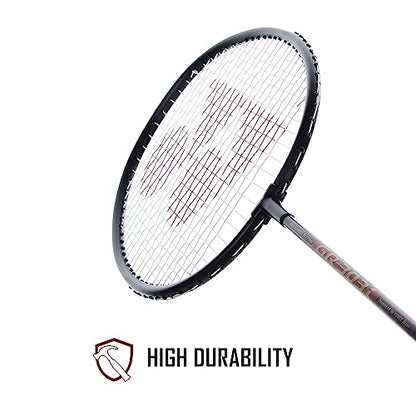 Yonex GR 303i badminton racquet handle and shaft detail showing comfortable grip and flexible aluminium shaft
