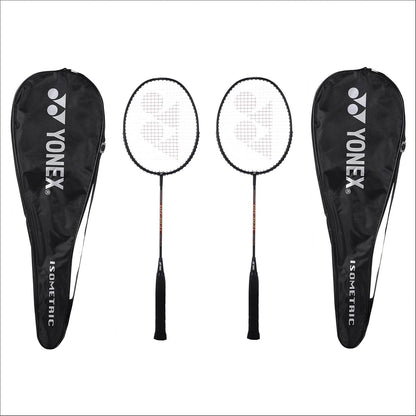 Yonex GR 303i badminton racquet set of 2 — Black colourway, aluminium frame, full-size isometric head, pre-strung and ready to play