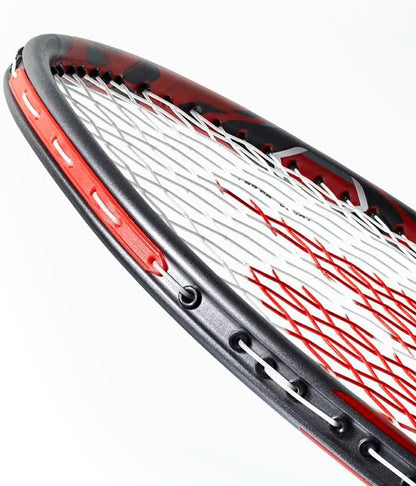 Yonex ArcSaber 11 Play Grey badminton racquet frame detail showing ArcSaber series branding and even-balance graphite construction