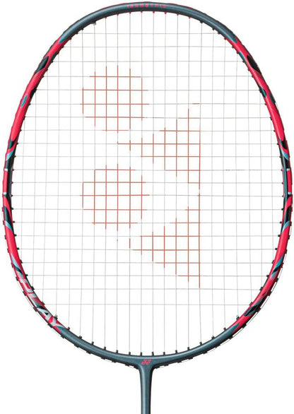 Yonex ArcSaber 11 Play Grey badminton racquet side profile highlighting slim graphite shaft and isometric head shape