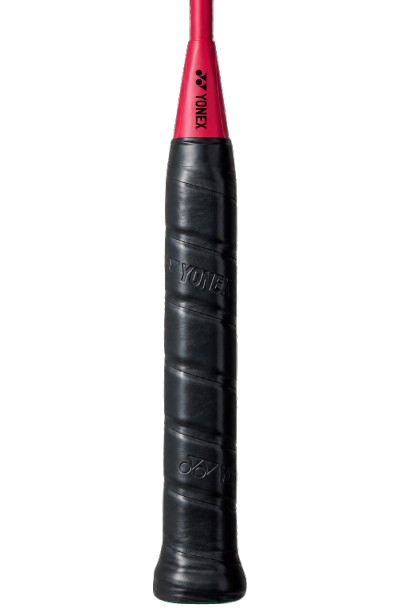 Close-up of Yonex ArcSaber 11 Play Grey badminton racquet handle grip with comfortable wrap for precision and control play