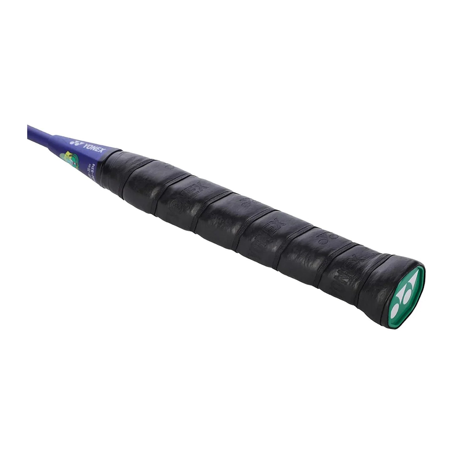Close-up of the Yonex Astrox Attack 10 DG badminton racquet grip and end-cap with green Yonex logo
