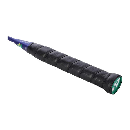 Close-up of the Yonex Astrox Attack 10 DG badminton racquet grip and end-cap with green Yonex logo