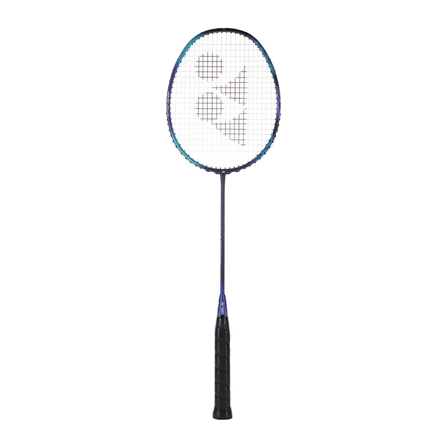 Yonex Astrox Attack 10 DG badminton racquet in navy blue — full front view showing isometric head, graphite frame and black grip