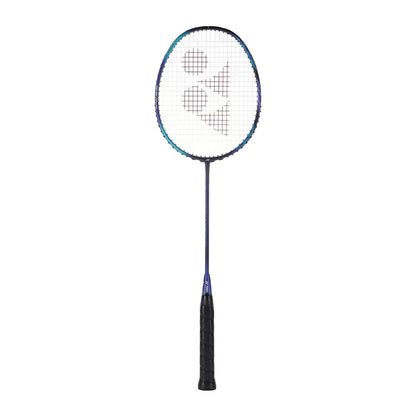 Yonex Astrox Attack 10 DG badminton racquet in navy blue — full front view showing isometric head, graphite frame and black grip