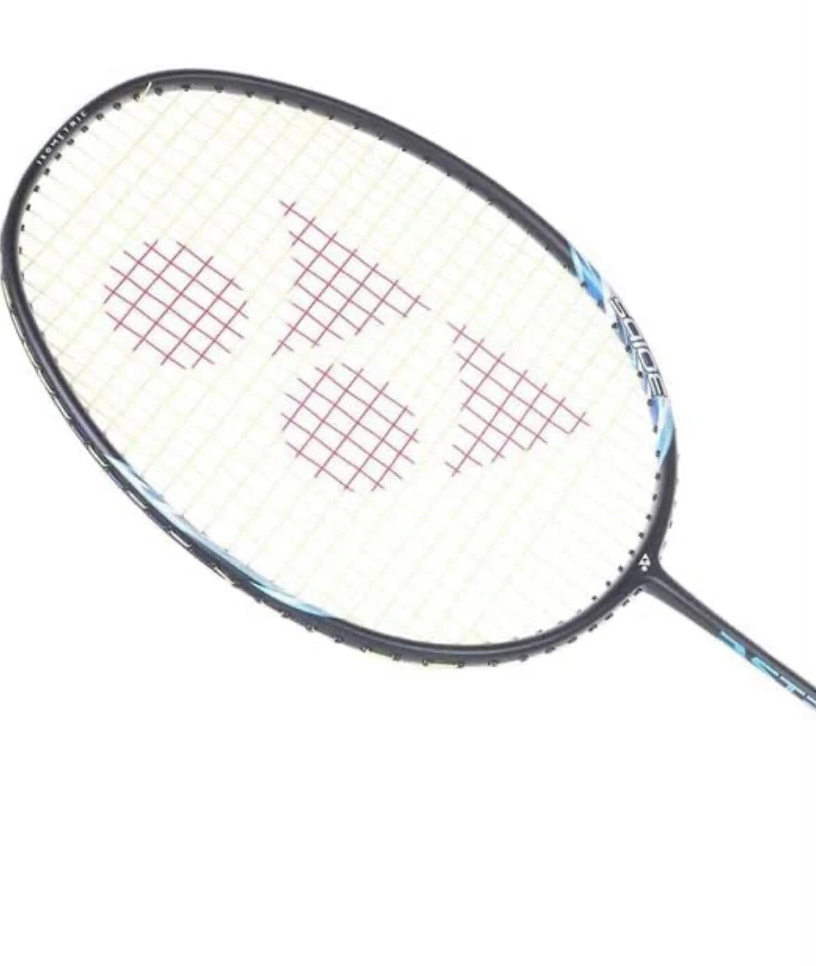 Angled view of Yonex Astrox 27i badminton racket featuring aerodynamic frame, durable shaft, and high-tension string support