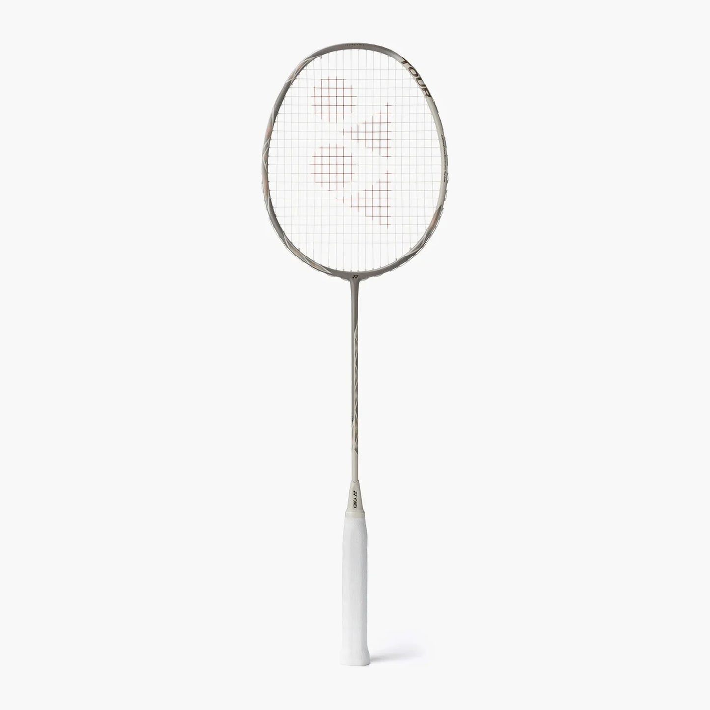 Yonex Astrox 77 Tour badminton racquet in grey and cream — full front view showing isometric head, graphite frame and white grip