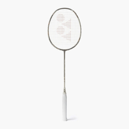 Yonex Astrox 77 Tour badminton racquet in grey and cream — full front view showing isometric head, graphite frame and white grip