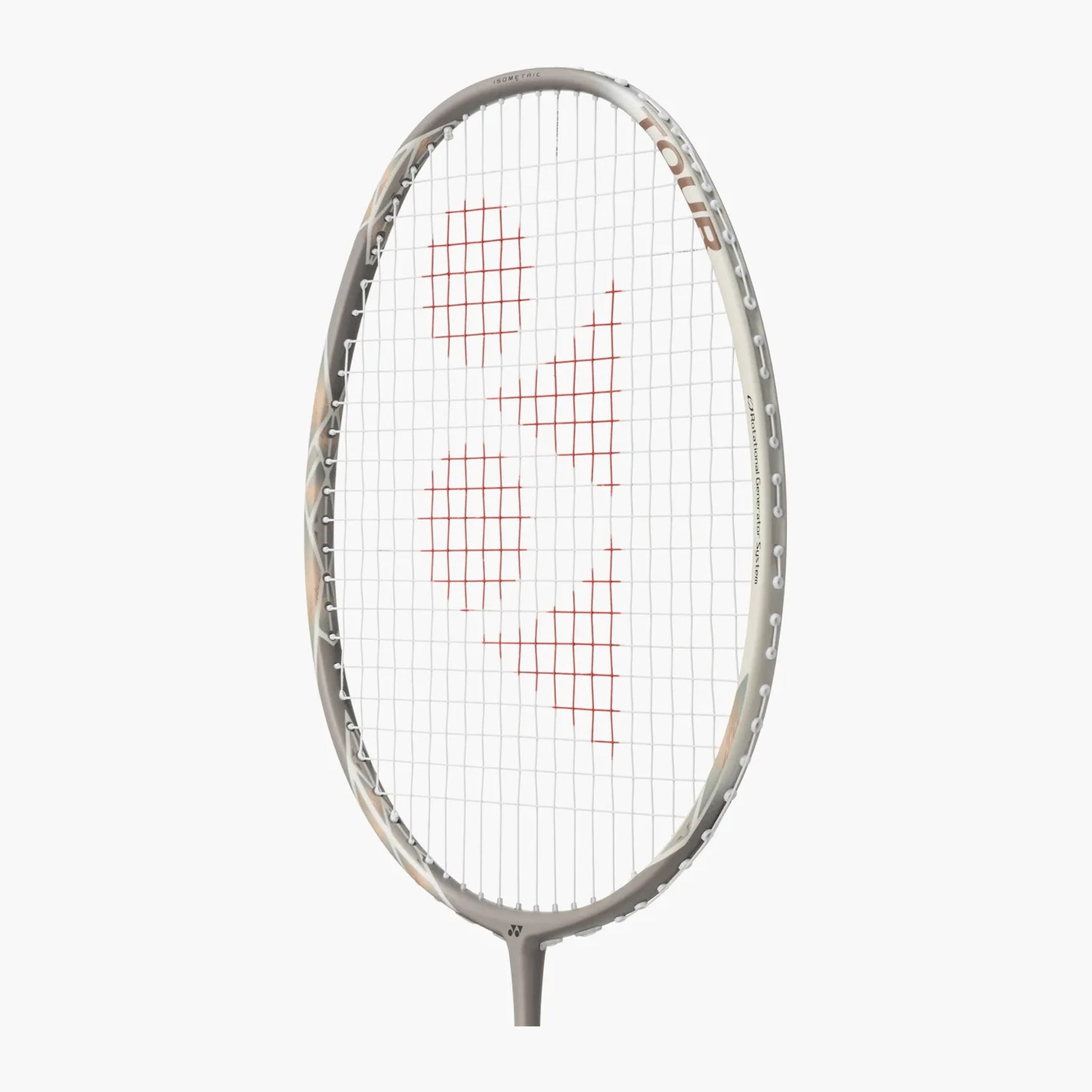 Close-up of the Yonex Astrox 77 Tour badminton racquet head with red Yonex logo, grey frame and "Tour" branding