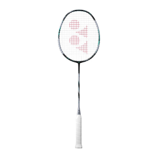 Yonex Astrox 88 Play badminton racquet in black and silver — full front view showing isometric head with teal accents, graphite frame and white grip