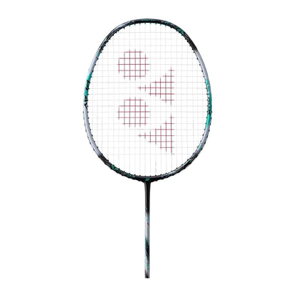 Close-up of the Yonex Astrox 88 Play badminton racquet head with red Yonex logo, black-and-silver frame and isometric string bed