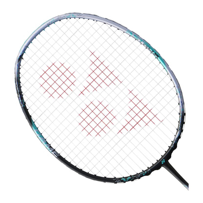 Close-up of the Yonex Astrox 88D Game badminton racquet handle showing the white grip, silver end-cap and patterned shaft