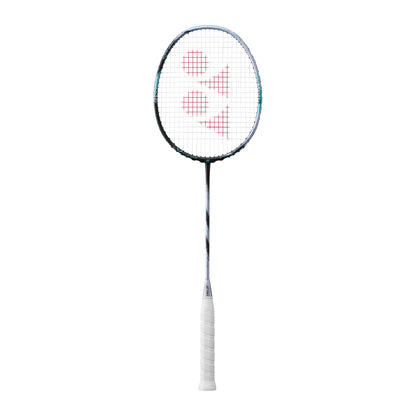 Yonex Astrox 88D Game badminton racquet in silver and black — full front view showing isometric head with teal accents, graphite frame and white grip
