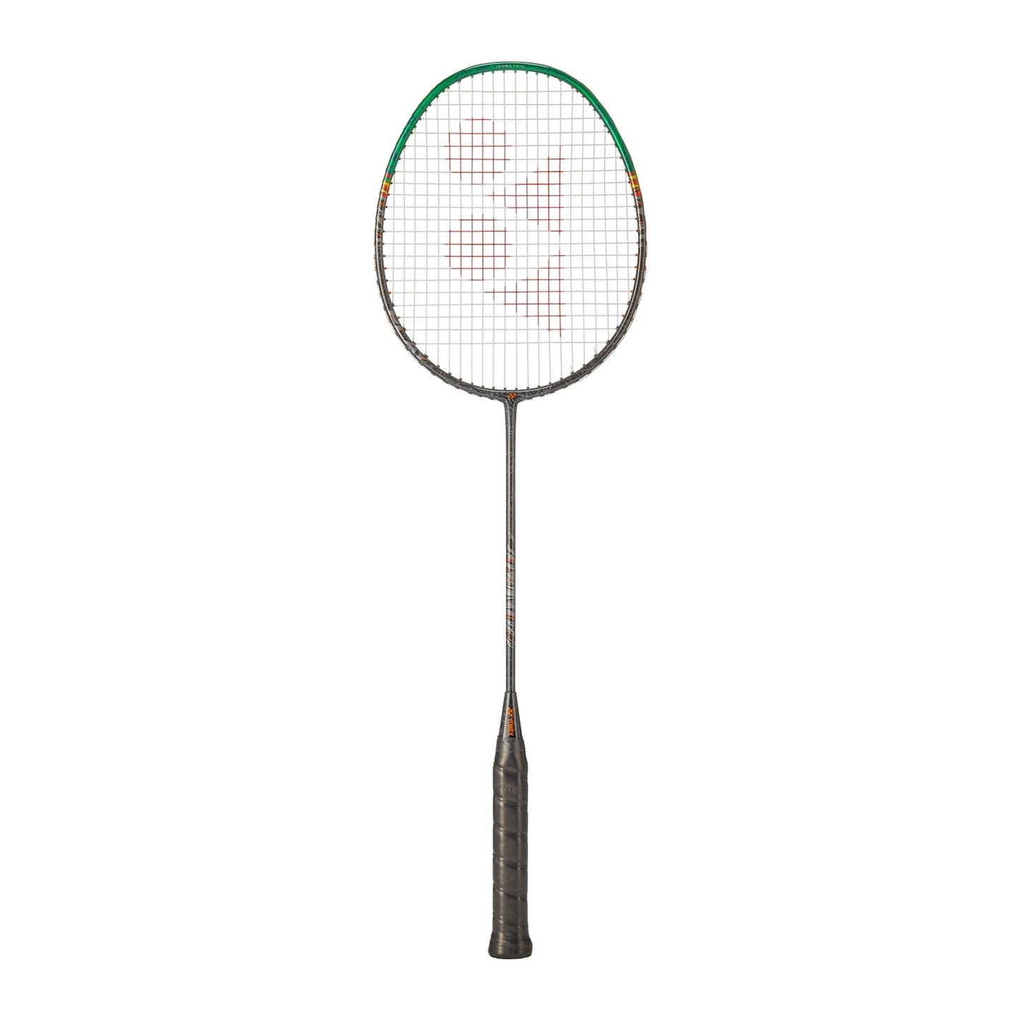 Yonex Astrox 99 Play badminton racquet in green and black — full front view showing isometric head, graphite frame and dark grip