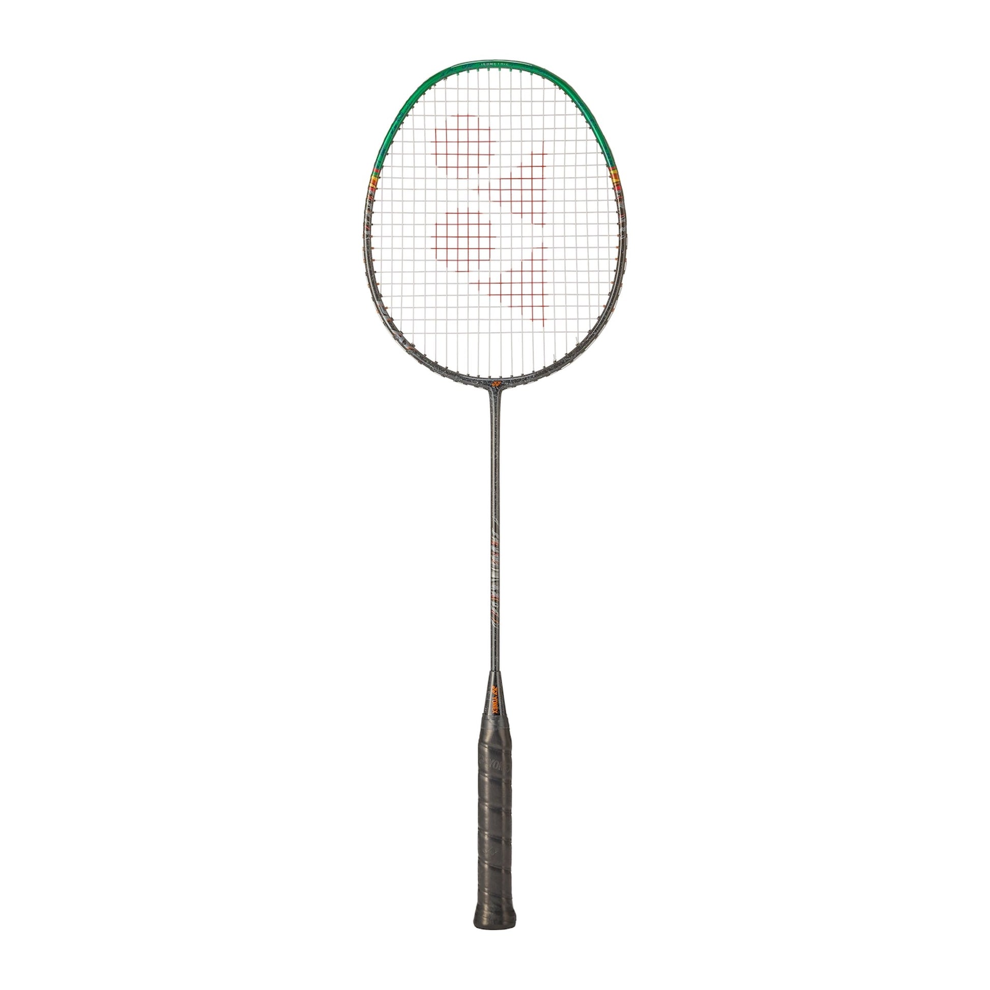 Yonex Astrox 99 Play badminton racquet in green and black — full front view showing isometric head, graphite frame and dark grip