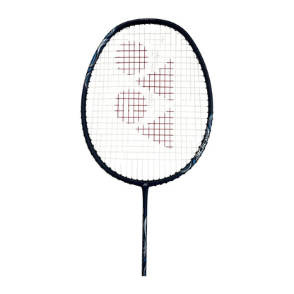Close-up of the Yonex Astrox Lite 45i badminton racquet head with red Yonex logo, navy blue frame and isometric string bed