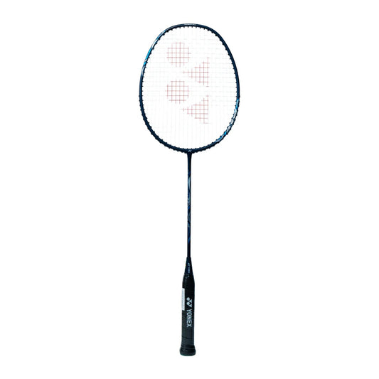 Yonex Astrox Lite 45i badminton racquet in navy blue — full front view showing isometric head, graphite frame and black grip