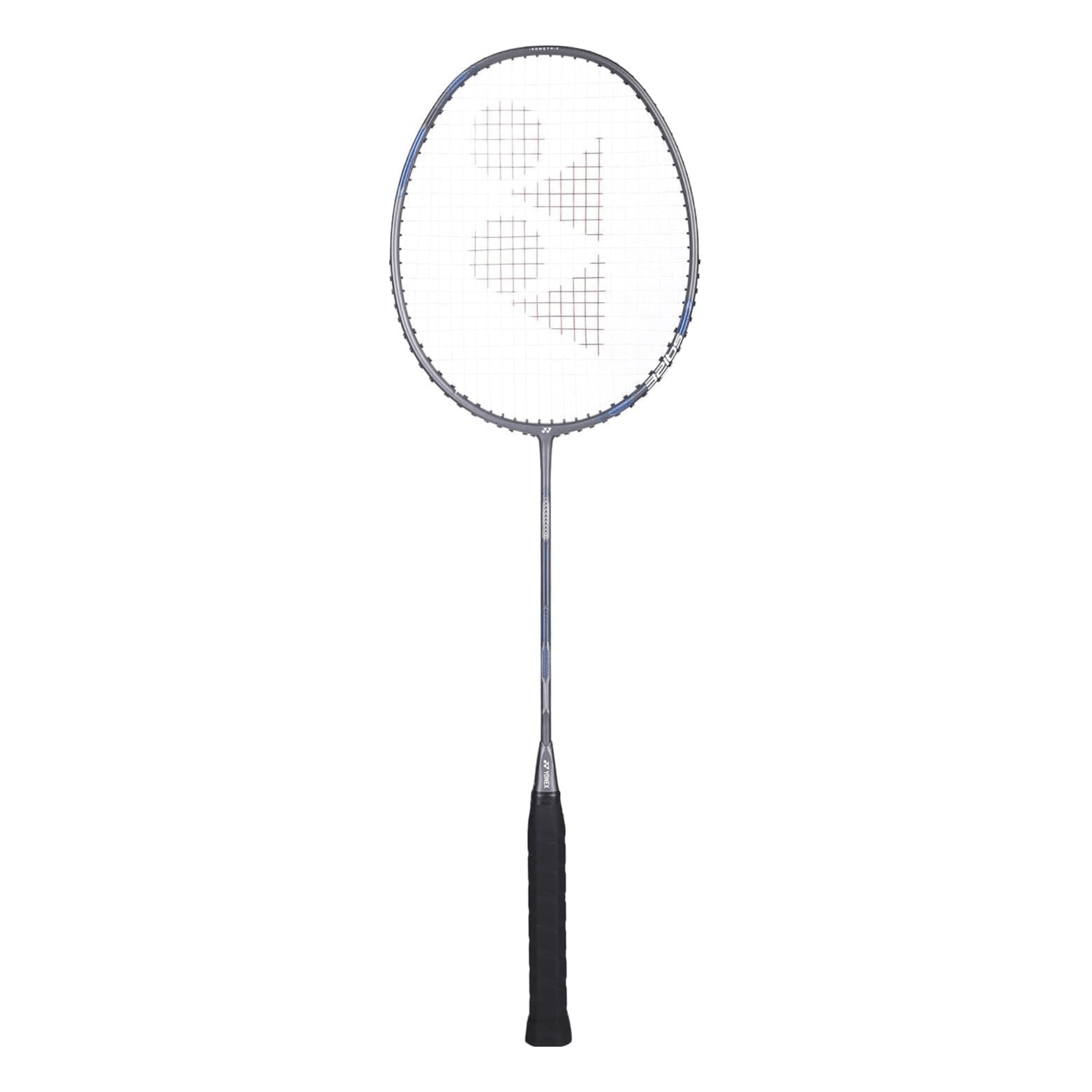 Yonex Attack 9 grey badminton racquet full view showing head frame, string bed and lightweight aerodynamic design