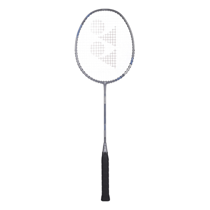 Yonex Attack 9 grey badminton racquet full view showing head frame, string bed and lightweight aerodynamic design