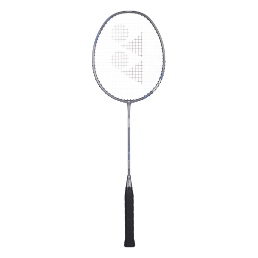 Yonex Attack 9 grey badminton racquet full view showing head frame, string bed and lightweight aerodynamic design