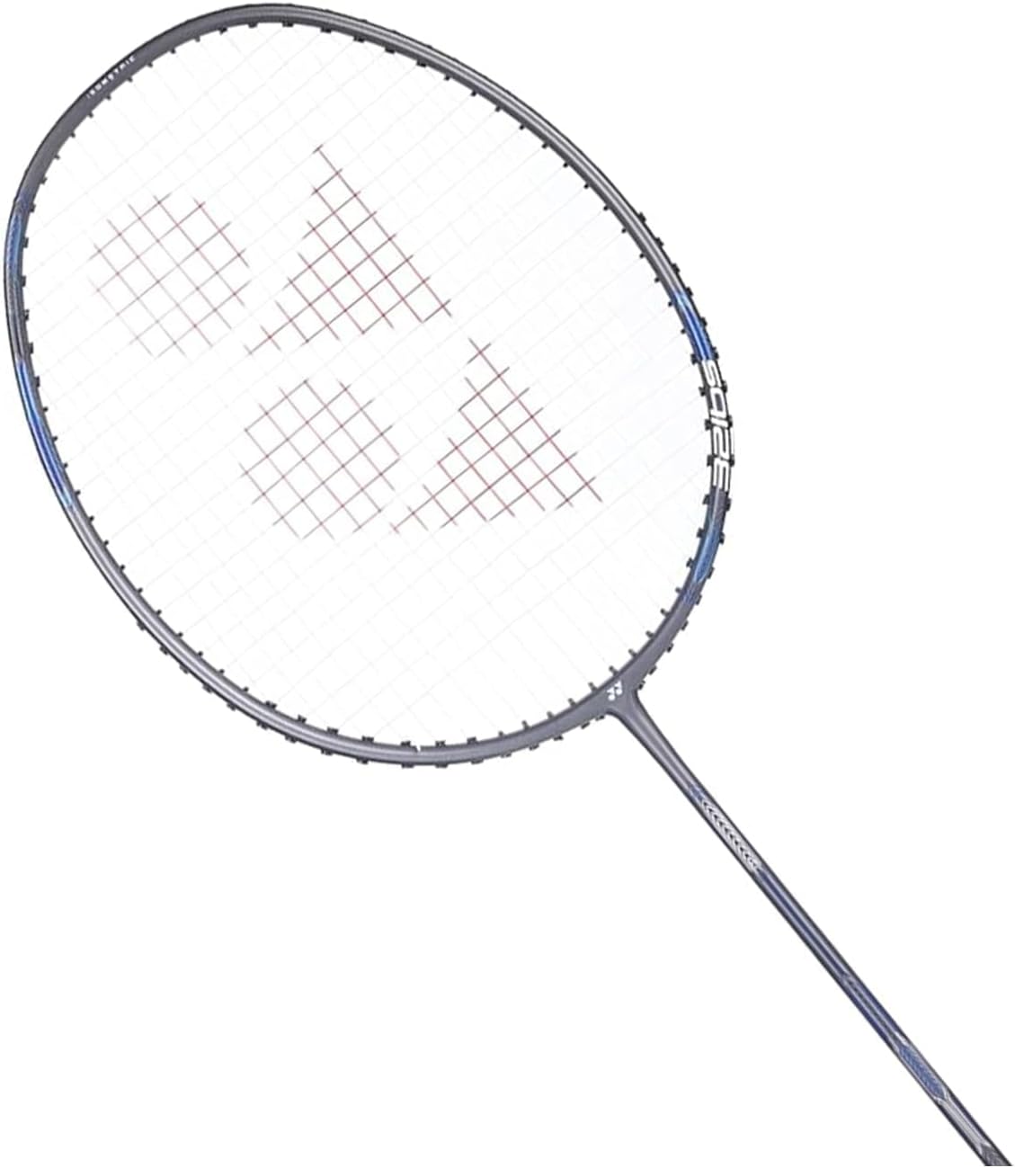 Yonex Attack 9 grey badminton racquet side profile highlighting slim shaft, balanced frame and grey finish