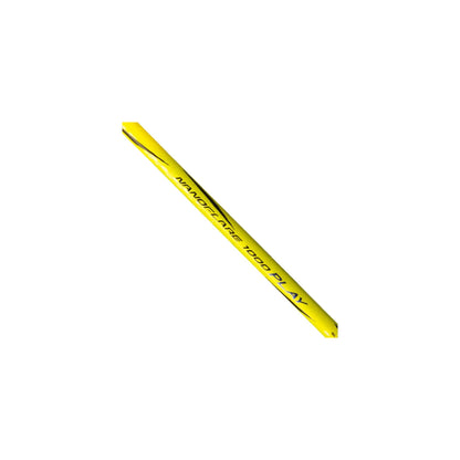 Close-up of the Yonex Nanoflare 1000 Play badminton racquet shaft with "Nanoflare 1000 Play" graphics on a yellow finish