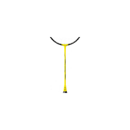 Yellow throat and T-joint of the Yonex Nanoflare 1000 Play badminton racquet showing model branding and graphite shaft