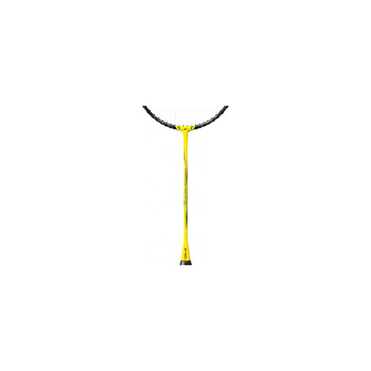 Yellow throat and T-joint of the Yonex Nanoflare 1000 Play badminton racquet showing model branding and graphite shaft
