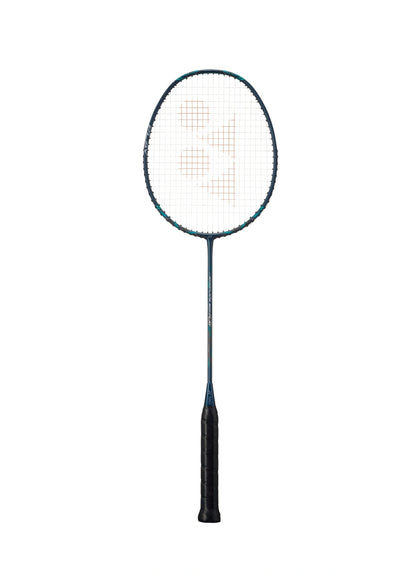 Yonex Nanoflare 800 Play badminton racquet Deep Green — full view showing head-light graphite frame and enhanced repulsion string bed