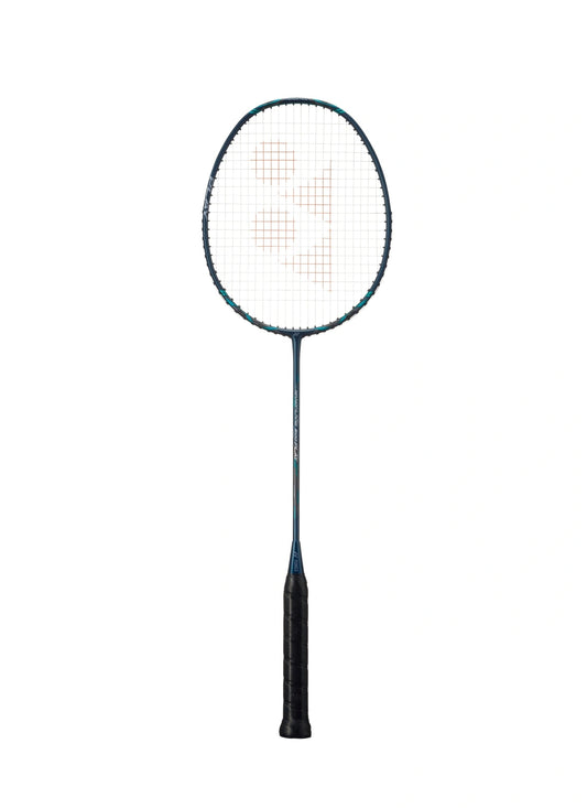 Yonex Nanoflare 800 Play badminton racquet Deep Green — full view showing head-light graphite frame and enhanced repulsion string bed