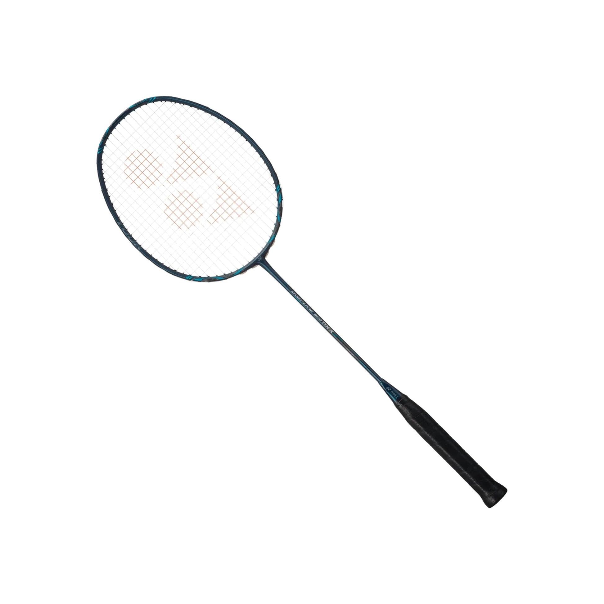 Yonex Nanoflare 800 Tour badminton racquet in deep green angled strung view showing orange Yonex logo pattern and graphite frame