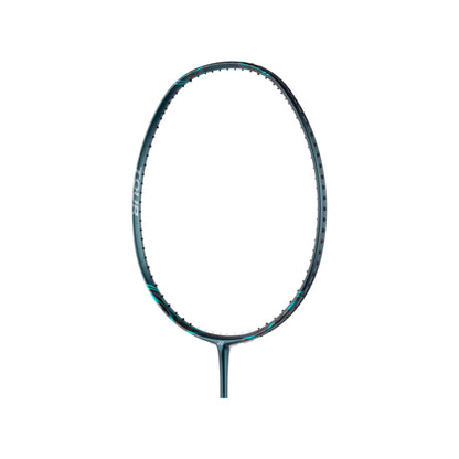 Close-up of the unstrung Yonex Nanoflare 800 Tour badminton racquet head with "Tour" branding and teal accents