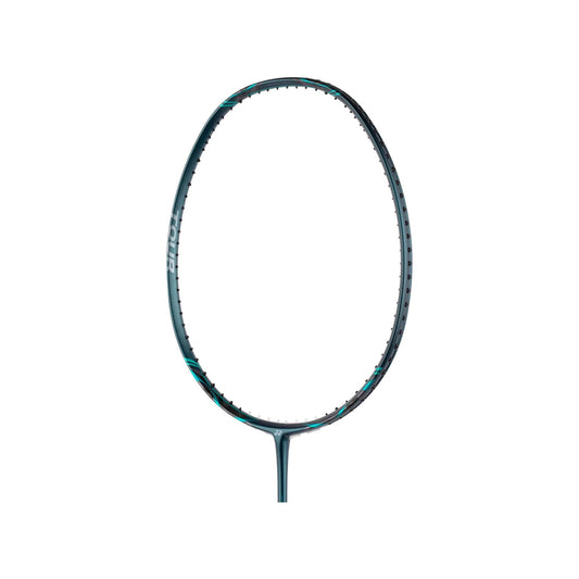 Close-up of the unstrung Yonex Nanoflare 800 Tour badminton racquet head with "Tour" branding and teal accents