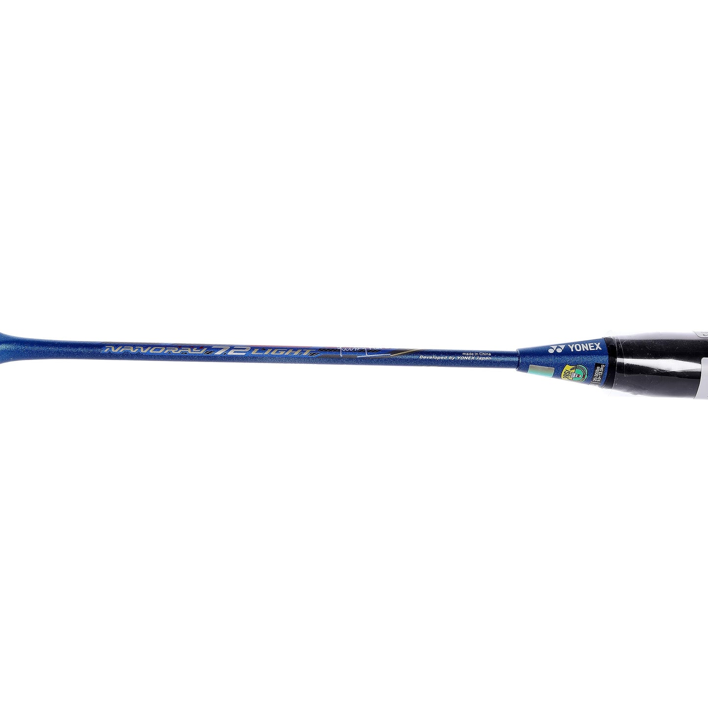 Side profile of the Yonex Nanoray 72 Light slim graphite shaft in blue