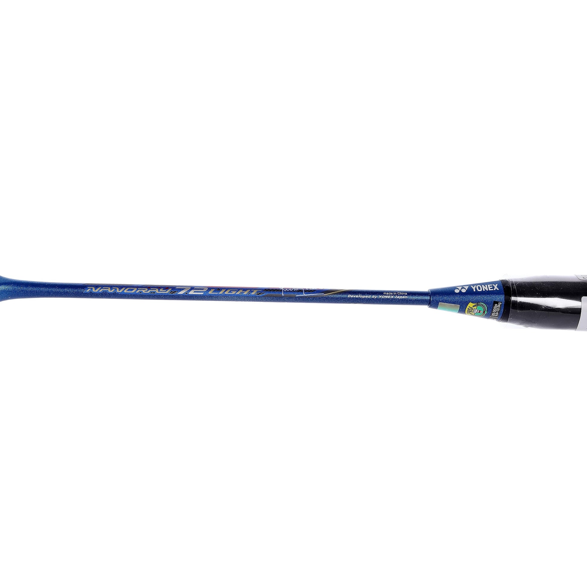Side profile of the Yonex Nanoray 72 Light slim graphite shaft in blue