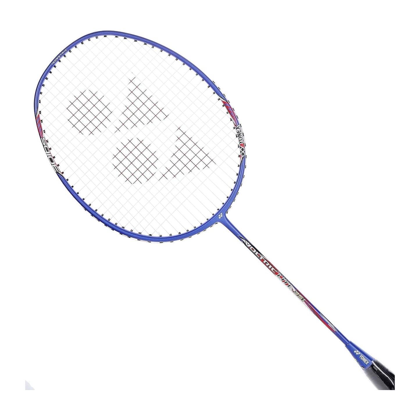 Yonex Voltric Lite 35i badminton racquet at an angle showing the blue head-heavy frame and isometric string bed
