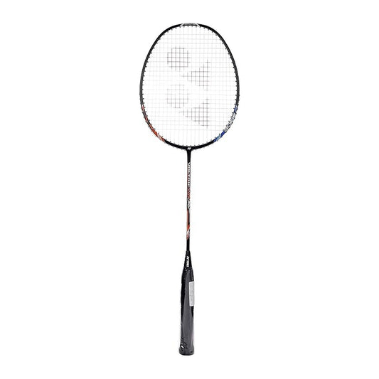 Yonex Voltric Lite 40i badminton racquet in black and orange — full front view showing isometric head, graphite frame and black grip